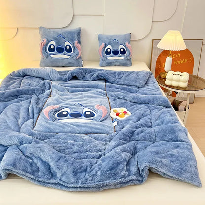 Stitch Disney Throw Pillow Blanket 2-in-1 Kawahiran Velvet Throw Pillow Thickened Nap Blanket Living Room Christmas Gift