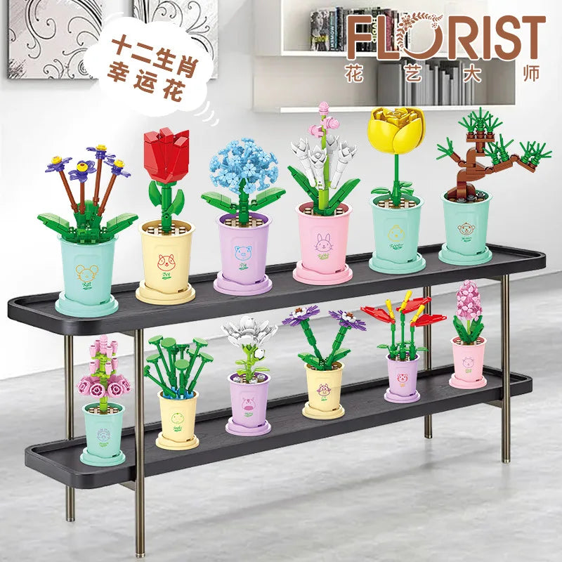 Adults Mini Flower Bouquet Particles Building Blocks for Children Girls 6 to 14 Years Old Assembly Bricks Constructor Set Gifts