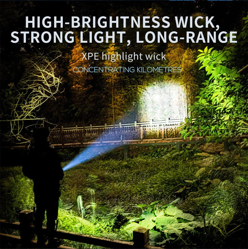 Outdoor Strong Lighting Flashlight Work Light Highlight Rechargeable Zoom Tactical Outdoor Night Camping Portable LED Torch Lamp