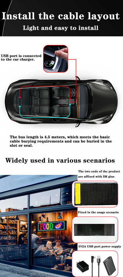 USB LED 5V Matrix Pixel Panel Light Bluetooth App Control Scrolling Advertising LED Car Sign Animation Programmable For Car Shop