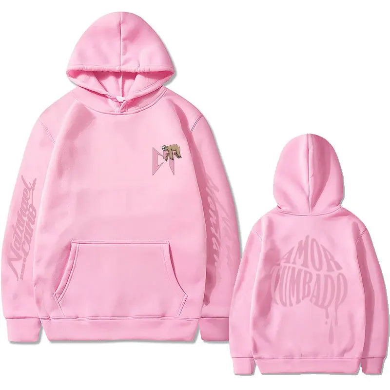 Singer Natanael Cano Amor Tumbado Pink CT Sloth Print Hoodie Men's Fashion Casual Sweatshirt Male Hip Hop Oversized Streetwear