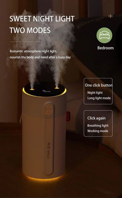 800ML Smart Induction Air Humidifier 2000mAh Battery USB Rechargeable Essential Oil Diffuser Air Humidifier for Home Car