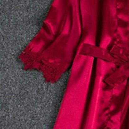 5 Pieces Pajamas Set Satin Home Pyjama Women Nightdress Lace Robe Sleep Suit Cami Vest Cardigan Trouser Sleepwear Gown Lingerie