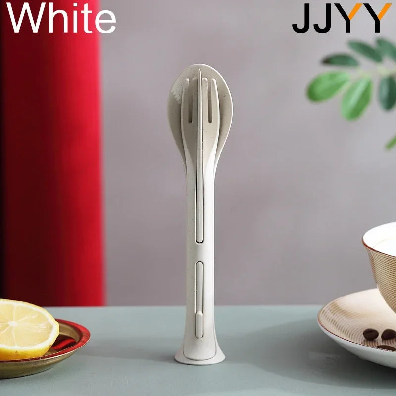 3PCS Portable Tableware Set Wheat Straw Dinnerware Detachable Cutlery Travel Tableware Picnic Dinnerware Set Camping Cutlery Set