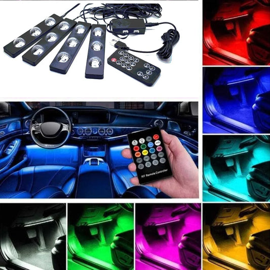 The atmosphere lights one drags four modified with colorful remote voice-activated led decorative in the car atmosphere lights