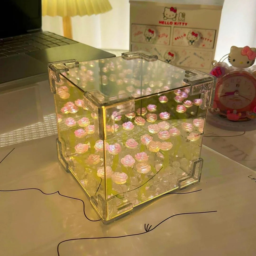 Tulip light lamp Diy Tulip Flower Sea Cube Three-Dimensional Small Night Lamp Material Package for Girlfriend Christmas Gift
