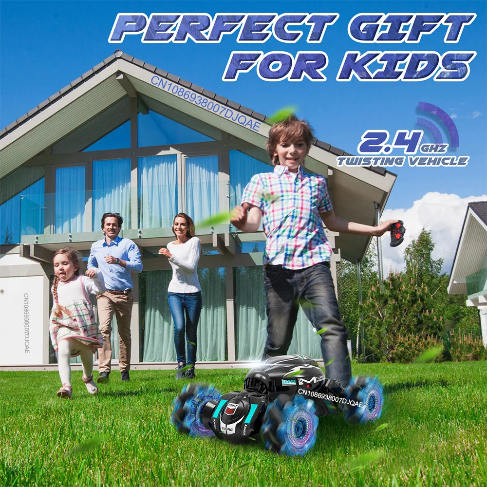 Coche acrobático todoterreno con control remoto, escala 1:18, con luz y música, para carretera, con sensor de gestos y rotación, para niños