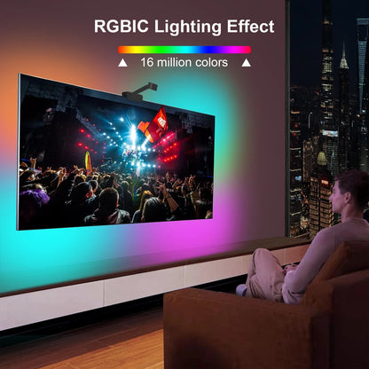 TV LED Backlight with AR Camera Color Gamut Sensor RGBIC Light Music Sync Strip For 55-85 Inch Monitors Light linkage Ambilight