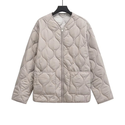 XNWMNZ 2024 Chaqueta acolchada de moda para mujer Otoño/Invierno Chaqueta acolchada retro con cuello redondo y manga larga con cremallera Abrigo acolchado versátil para mujer