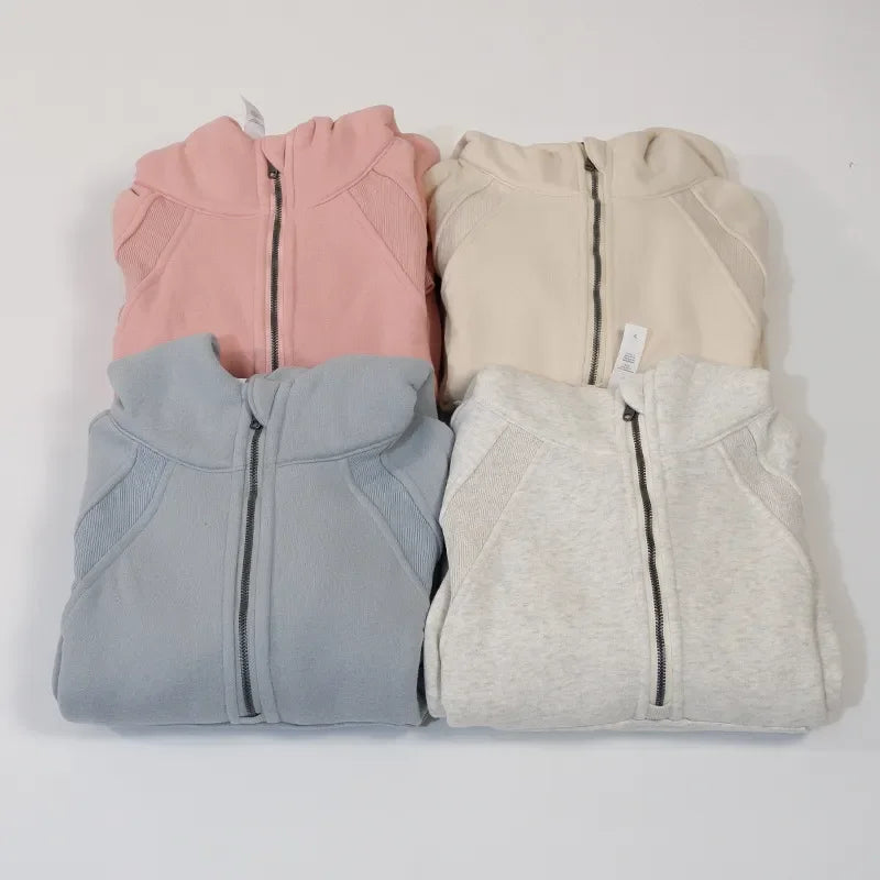 Oversized Scuba Half-Zip Hoodie Waist Length Jackets Sweatshirts Soft Thumbholes Leisure Yoga Coat for Winter