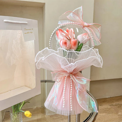 Artificial Flower Tulip Bouquet 5Heads Real Touch Fake Flower Wedding Birthday Party Decoration Mother's Day Pearl Bouquet Gifts