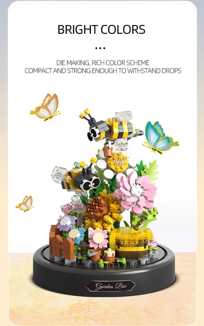 Balody Bee Butterfly Flower Bonsai Building Blocks Insect Plant Potted Model Bricks With Dust Cover DIY Toy For Kid Holiday Gift
