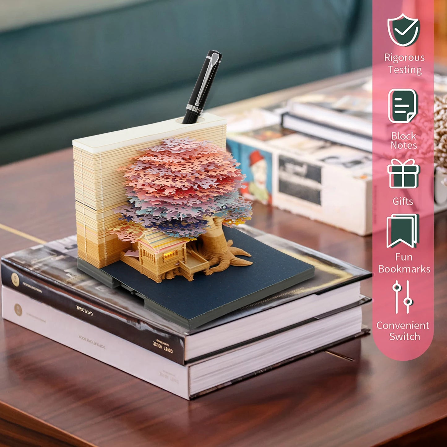 3D Memo Pad Paper Carving Notes 2024 Calendar Memo Pad with LED Light Tear-Away Paper Memo Pad Note Cards Birthday Gift Kids