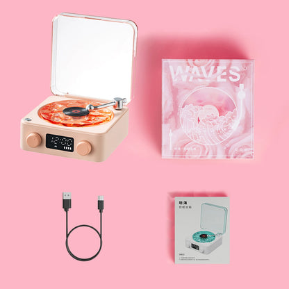 Haut-parleur Bluetooth Waves Vinyl Player avec bruit blanc, haut-parleur rétro pour platine vinyle, aide au sommeil, haut-parleur en forme de Vitrola avec lumière RVB