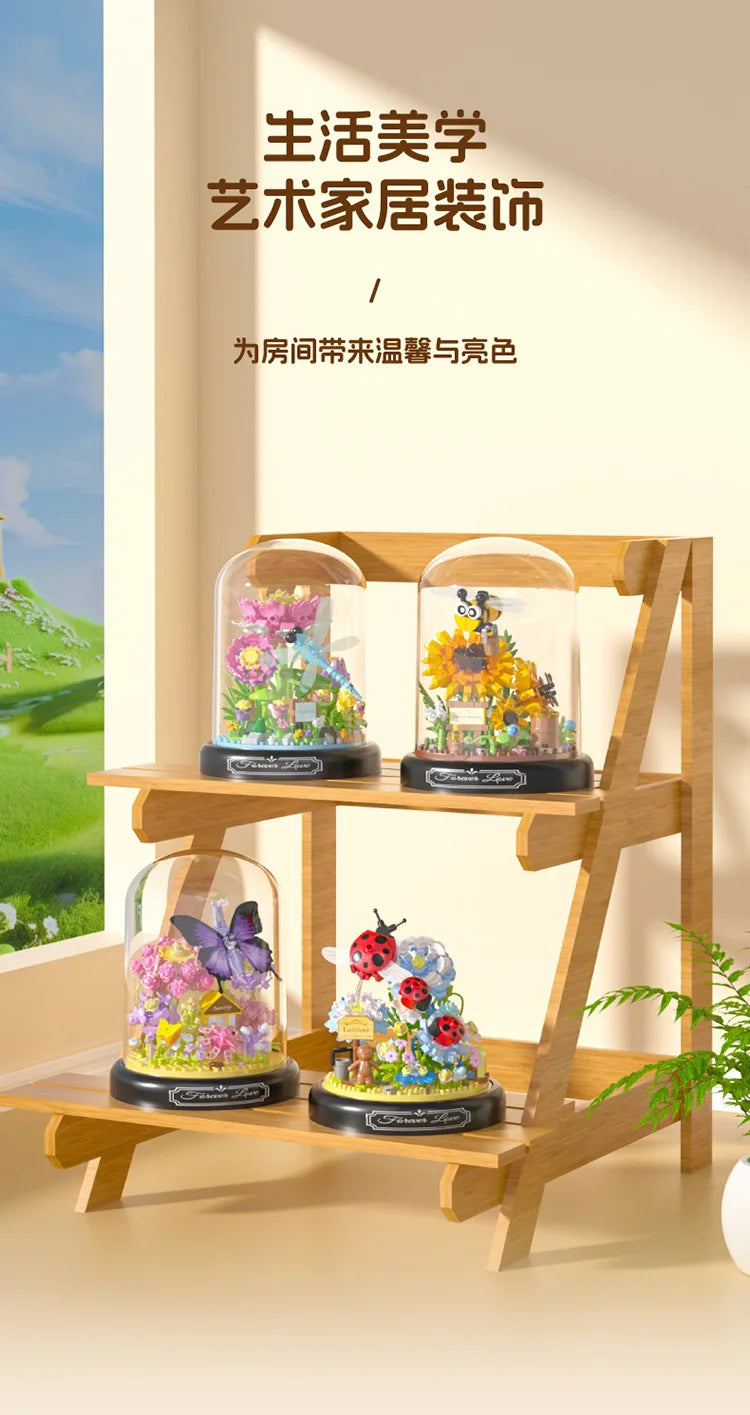 Adults Bouquet Flowers Micro Building Blocks Construction Set for Children Girl 9 to 12 Years Old Animal Insert Mini Bricks Toys