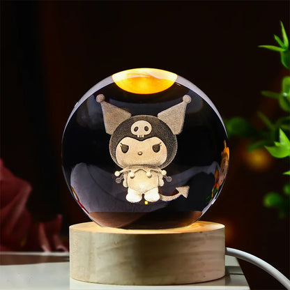 6cm 3d Crystal Ball Led Night Stitch Pikachu Doraemon A Dream Hellokitty Desktop Decoration Lamp Laser Carving Children Gifts