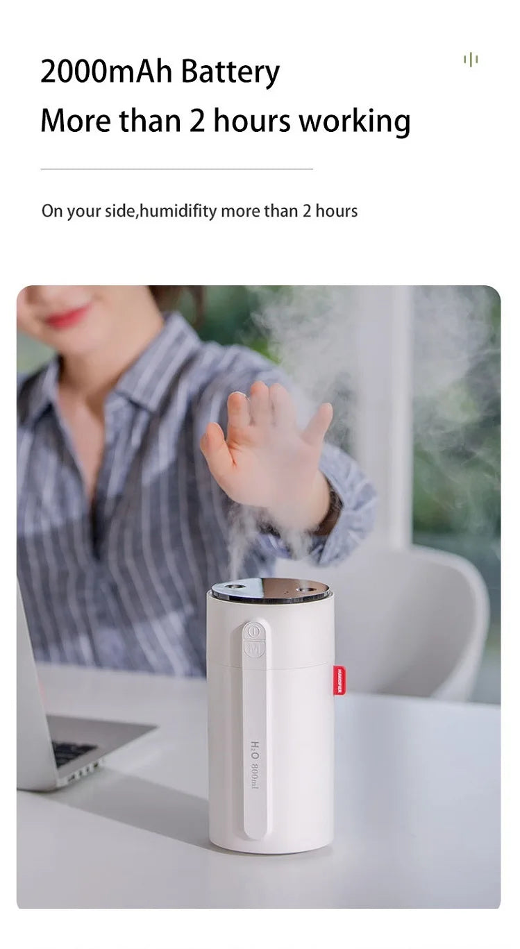 800ML Smart Induction Air Humidifier 2000mAh Battery USB Rechargeable Essential Oil Diffuser Air Humidifier for Home Car