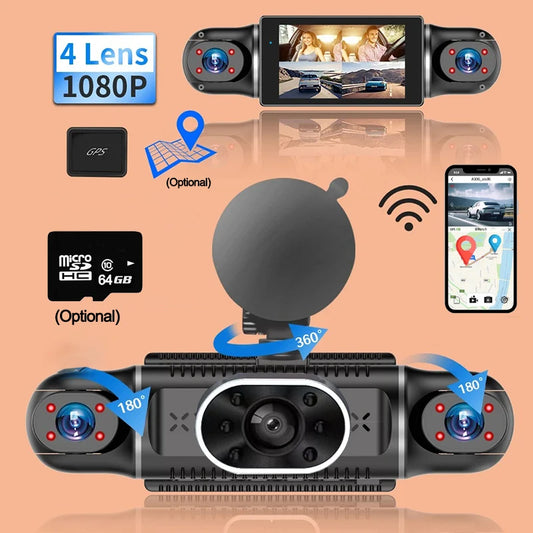 Caméra de tableau de bord 1080P pour voitures GPS WIFI APP 4 objectifs enregistreur vidéo 360 ° voiture Dvr caméra de recul moniteur de stationnement boîte noire accessoires de voiture