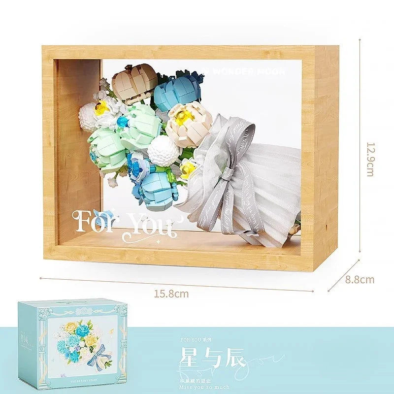 Blocs de construction Wekki Bouquet de fleurs éternelles Cadre photo Puzzle à monter soi-même Jouet créatif Cadeau d'anniversaire Collection Ornement