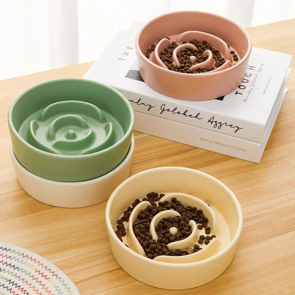 Slow Feeder Cat Bowl Ceramic Cat Food Bowl for Cervical Spine Protection Anti-choking Cat Slow Feeding Dish Bowl Pet Supplies