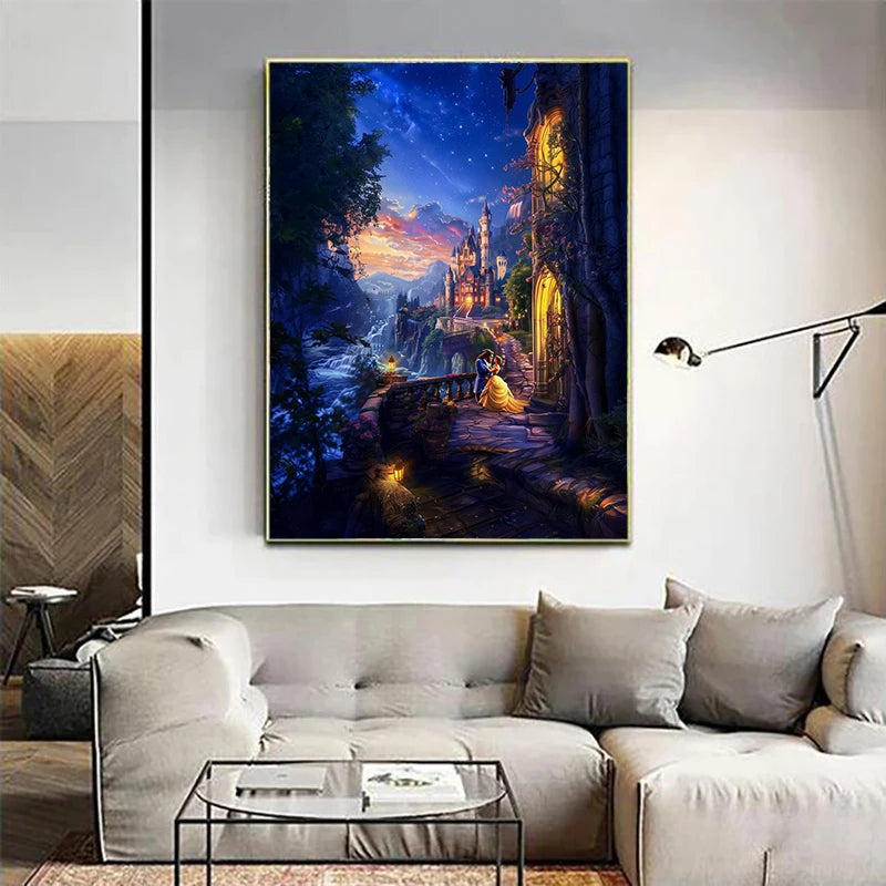 5D DIY Disney Princess Diamond Painting Beauty and Beast Cross Embroidery Landscape Castle Handmade Diamond Mosaic Art Gift