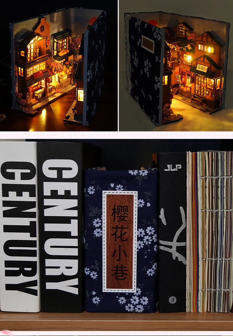 3D Wooden Puzzle DIY Book Kit Bookend Shelf Insert Alley Miniature Dollhouse Model Building Set Craft for Home Decoration P541