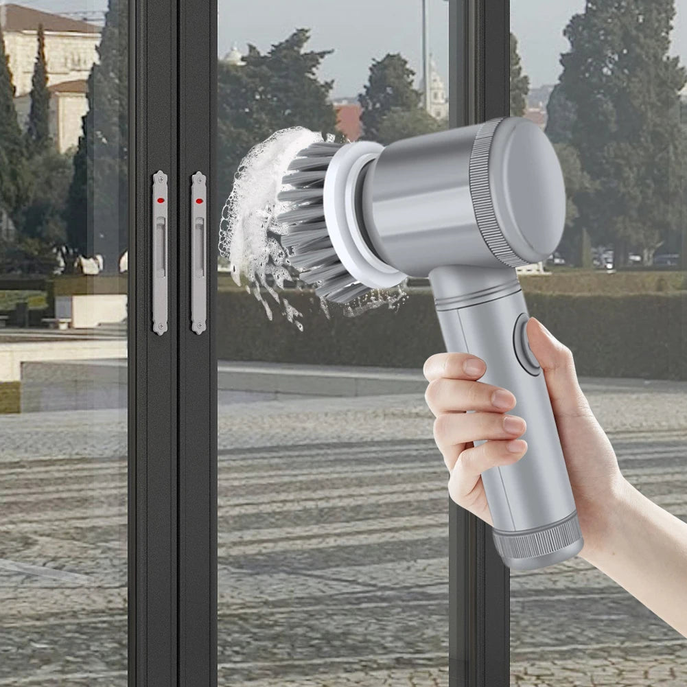 5 In 1 Electric Spin Scrubber with 5 Replaceable Brush Heads Electric Washing Up Brush 360 Degree Rotating for Tiles Glass Grill