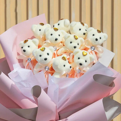 10 piezas de ramo de flores de oso de San Valentín, muñeco de peluche de dibujos animados, ramos de osito de peluche, regalos de graduación, cumpleaños, bodas, decoración de fiesta