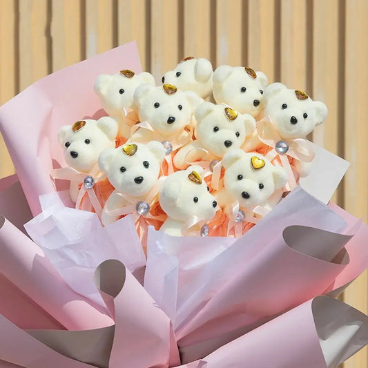 Lot de 10 bouquets de fleurs d'ours pour la Saint-Valentin, poupée en peluche de dessin animé, bouquets d'ours en peluche, cadeaux d'anniversaire, de mariage, de remise de diplôme, décoration de fête