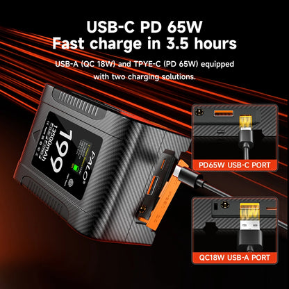 PALO BP-99 BP-199 V Mount Battery Power Bank 14.8V V Lock V Shape Li-ion Battery PD Fast Charging for cameras smartphones laptop