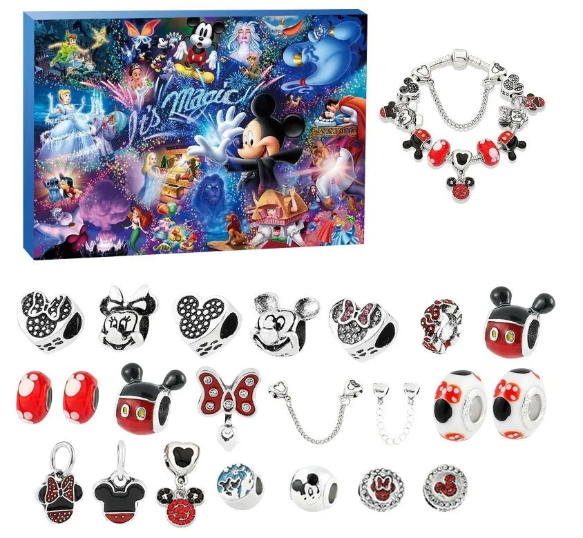 Stitch Mickey Christmas Advent Calendar Disney Bracelets 24 Days Xmas Countdown Calendar Diy Jewelry Making Kit For Girl Gift