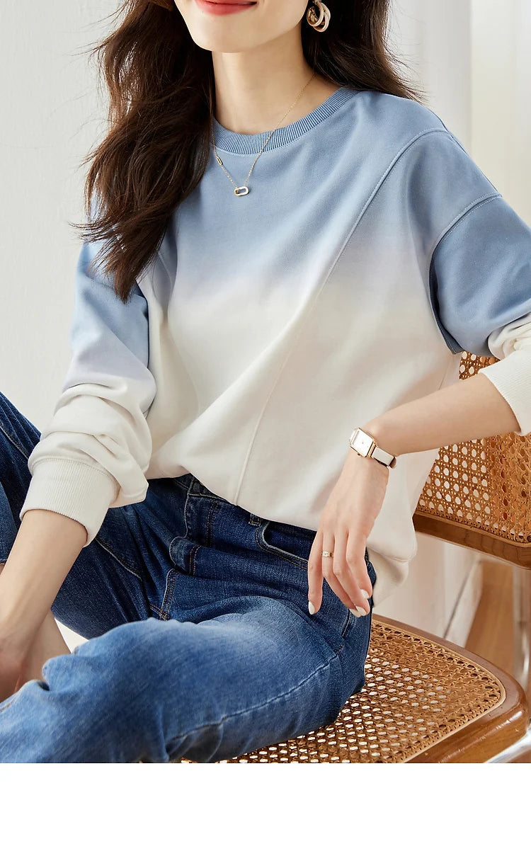 VIMLY Loose Gradient Sweatshirts for Women  Autumn Fashion Casual Round Neck Pullovers Long Sleeve Tops Female Clothes M2967