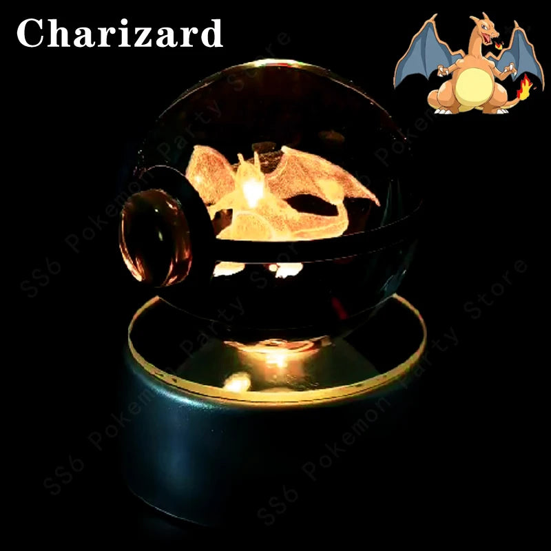 Lámpara de bola de cristal de Pokémon 3D, Pikachu, Gengar, Mew, Mewtwo, base para lámpara, bola de cristal de Pokémon, figura de bola de cristal, luz nocturna, regalo de cumpleaños