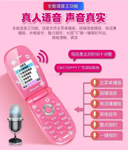Sanrio Hello Kitty Flip Phone New Cartoon Cute Children White Pink Kawaii Mini Phone Children Birthday Gifts Fashion Model Toys