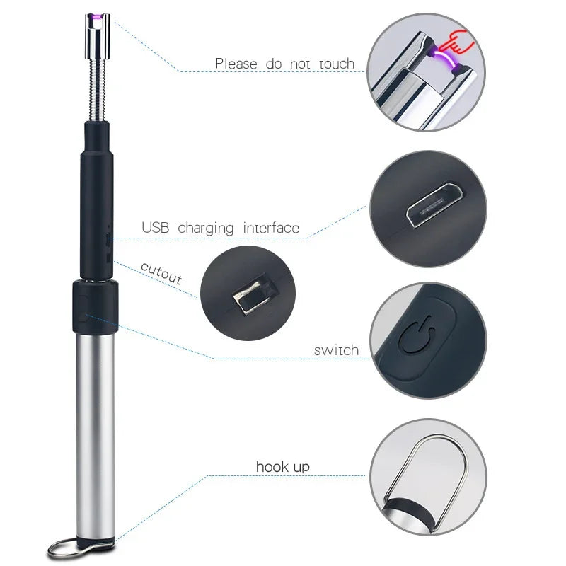 Ultra long telescopic arc ignition gun, kitchen extended igniter, outdoor barbecue camping, cross-border pulse lighter,windproof