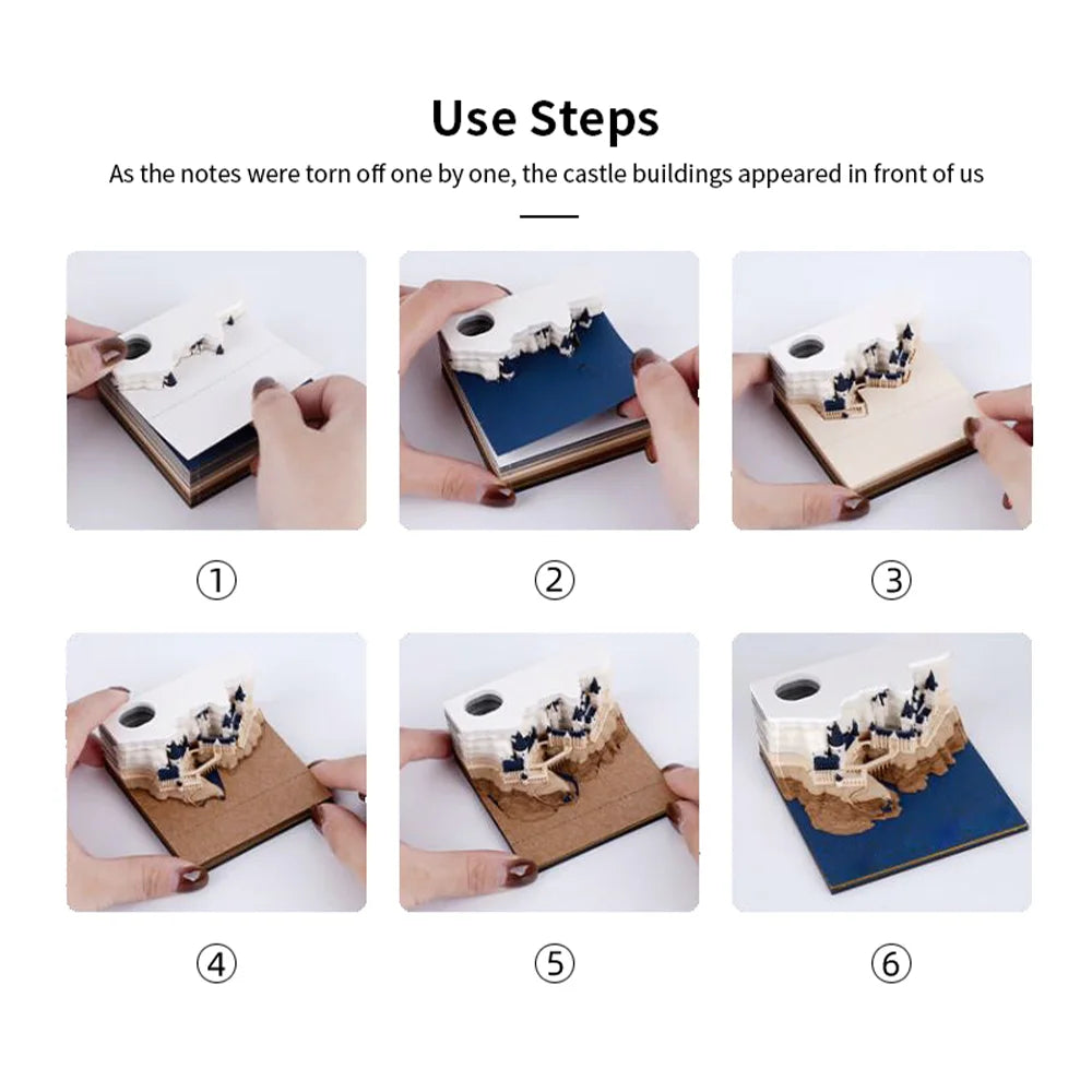 Omoshiroi Block 2024 Calendar 3D Memo Pad Magic Castle Mini Notepad Cubes Design Offices Paper Note Block Birthday Original Gift