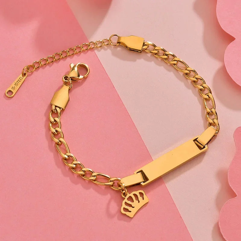 Personalized Stainless Steel Baby Newborn Name Bracelet for Boy Girl Best Gift Custom Heart Crown Butterfly Family Jewelry
