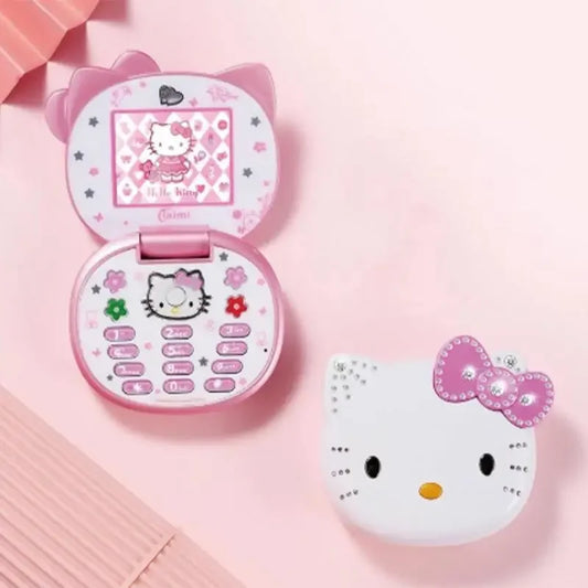 2024 Nouveau Kawaii Sanrio Hello Kitty Flip Phone Cartoon Mignon Enfants Blanc Rose Mini Téléphone Cadeaux D'anniversaire Pour Enfants Jouets Pour Filles