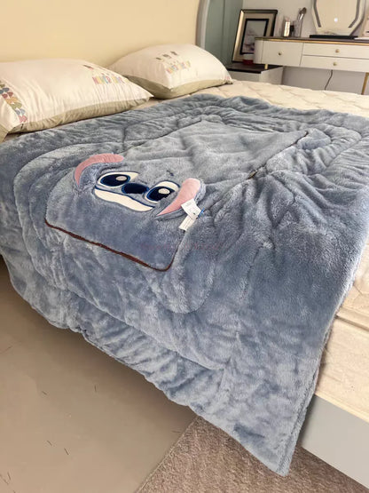 Stitch Disney Throw Pillow Blankets Two In One Kawaii Flannel Pillow Thickened Nap Blanket Living Room Cute Decoration Bedroom