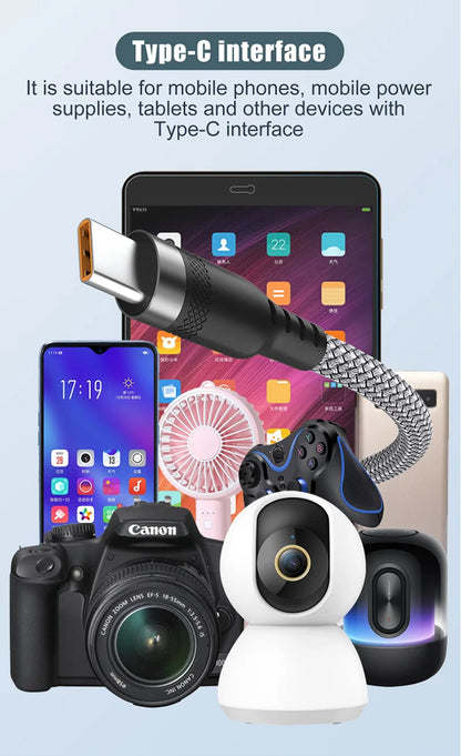 Usb C Super Fast Charge Cable for Huawei 8M 5M 3M 2M 1M 6A Usb Type-C Equipment Cable for Samsung Xiaomi Oppo Oneplus Vr Camera