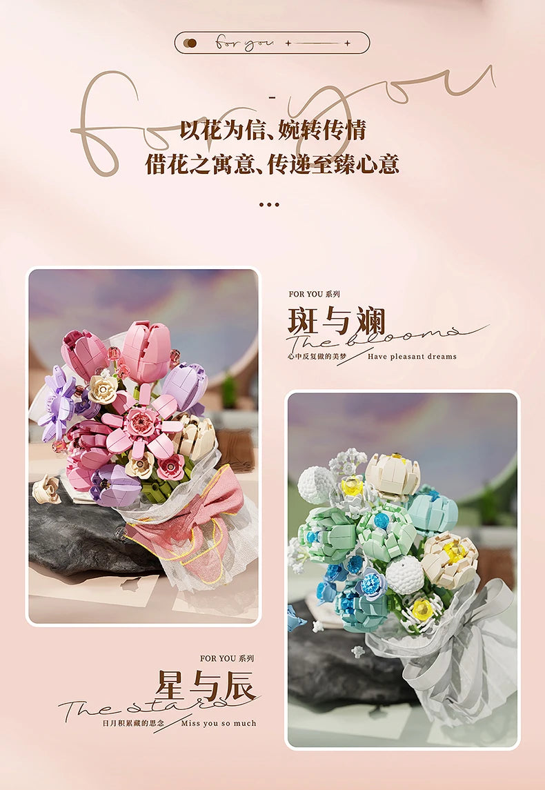 Blocs de construction Wekki Bouquet de fleurs éternelles Cadre photo Puzzle à monter soi-même Jouet créatif Cadeau d'anniversaire Collection Ornement