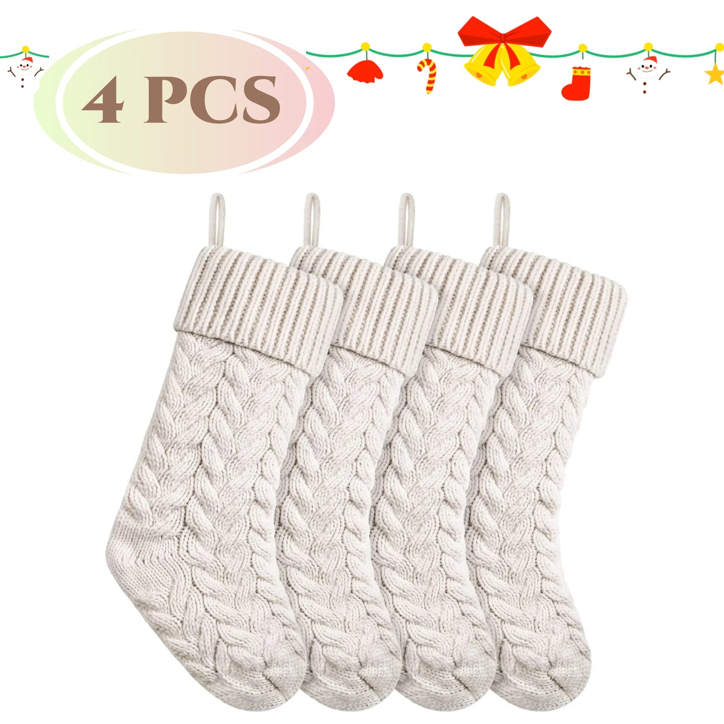 4/6PCS Christmas Stockings Knit Xmas Stockings 18 In Large Fireplace Hanging Stockings For Holiday Christmas Tree Party Decor