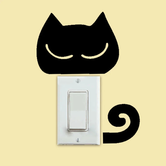 2Pcs/Set Cat switch sticker, Funny Cute Cat Switch Wall Sticker, Art Wall Stickers Art Murals, for Home Living Room Bedroom Deco
