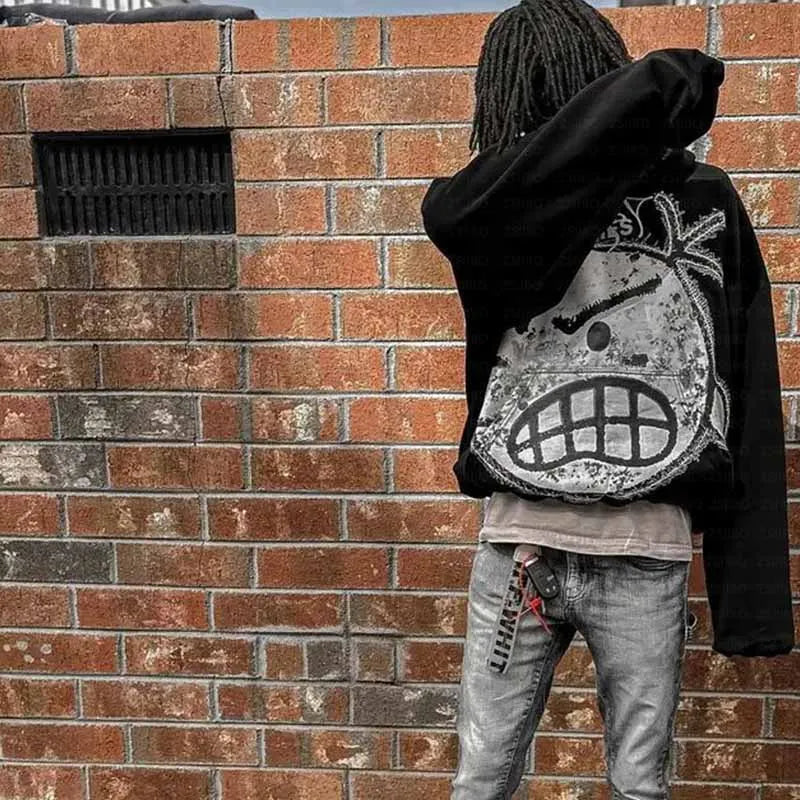 Streetwear Hoodie Y2k Hip Hop Retro Patch Black Oversized Hoodie Sweatshirt Mens Womens Harajuku Gothic Pullover Hoodie Clothes