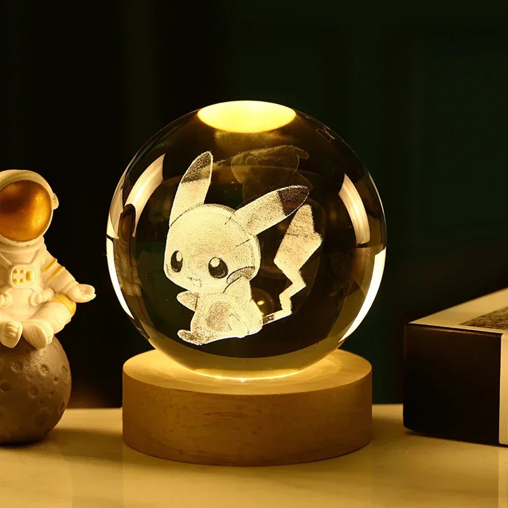 6cm 3d Crystal Ball Led Night Stitch Pikachu Doraemon A Dream Hellokitty Desktop Decoration Lamp Laser Carving Children Gifts