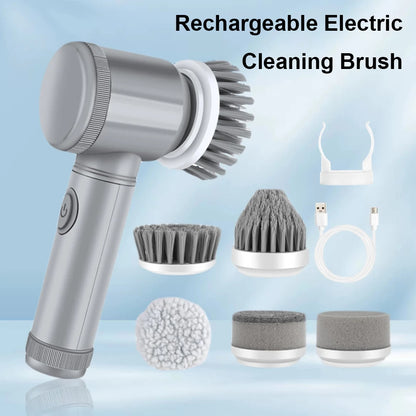 5 In 1 Electric Spin Scrubber with 5 Replaceable Brush Heads Electric Washing Up Brush 360 Degree Rotating for Tiles Glass Grill