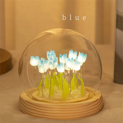 Artificial Tulip Flower Night Light Handmade DIY Bedside Lamp LED Night Lamp Bedroom Decor Christmas Birthday Gifts Table Lamp