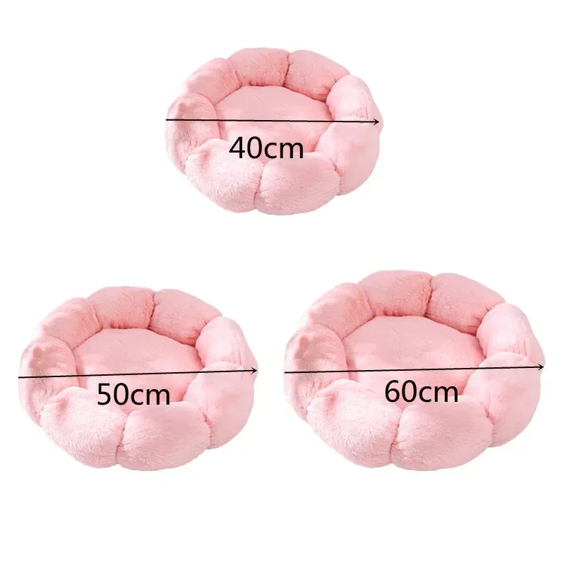 Cama de felpa para mascotas, cálida y relajante para el invierno, con forma de dona para gatos y perros, cojín antiansiedad para dormir profundamente, cama para gatos con forma de flor, nido grueso para acurrucarse