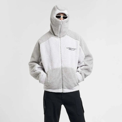 Manteau d'hiver en laine d'agneau pour homme, ample, décontracté, contraste, épissure, capuche, fermeture éclair, vêtements d'extérieur, peluche, épais, chaud, couple