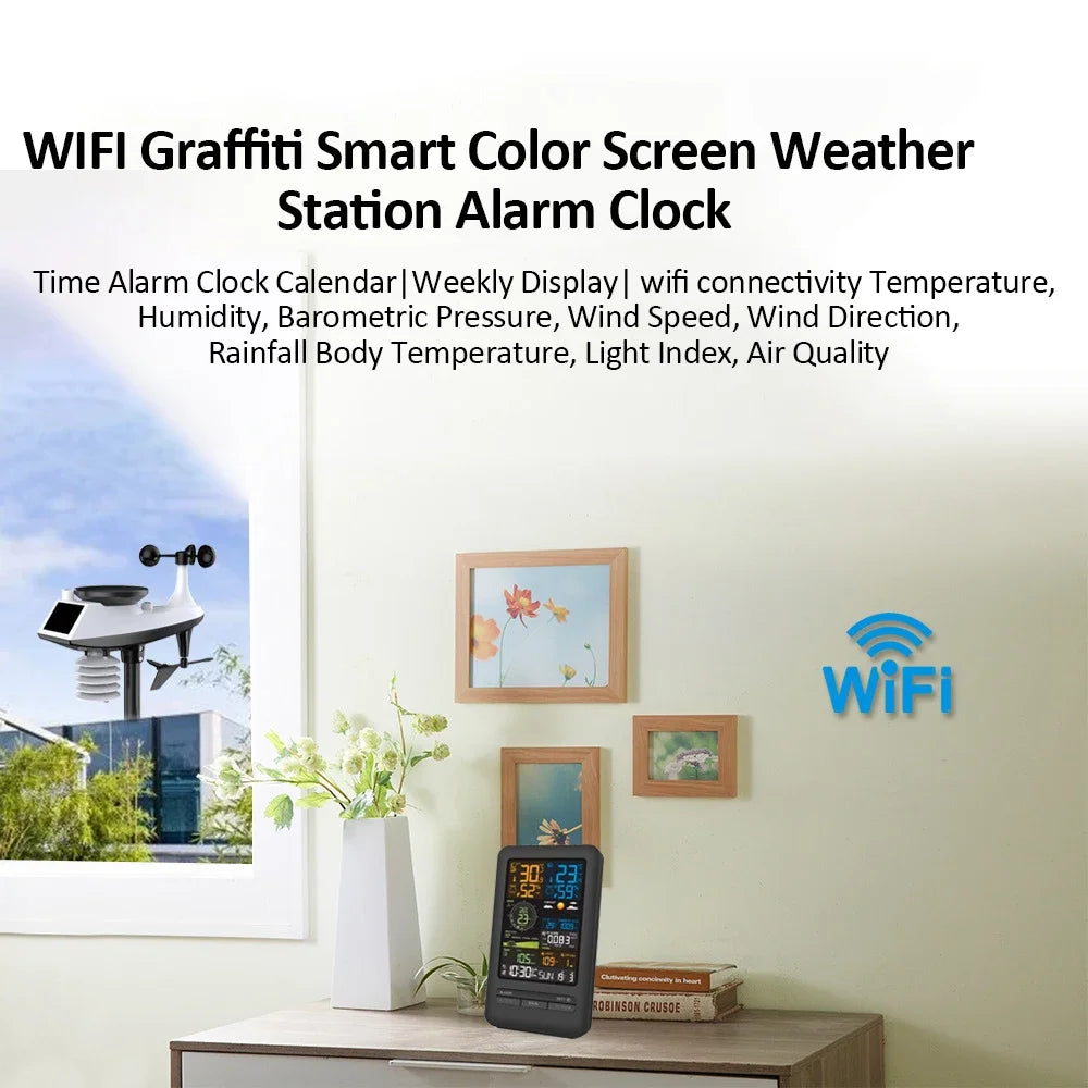 Smart WiFi Weather Station Digital Clock Wind Speed Direction Rainfall Light Index Air Quality Temperature Humidity Monitor